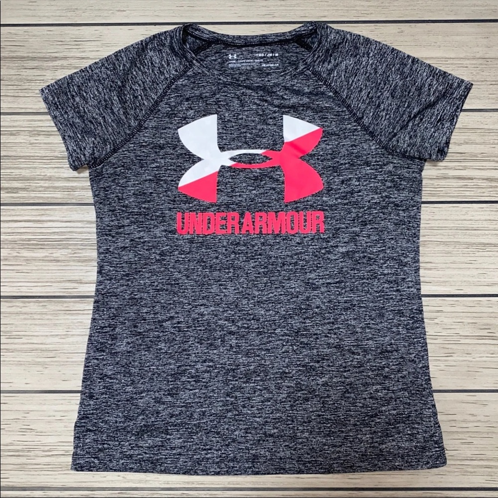 Under Armour Black Heather Short Sleeve Active Wear Shirt Girls Size Medium